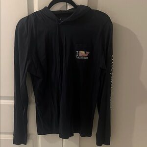 Vineyard Vines Black Long Sleeve Hoodie Tee with Lacrosse Pocket Logo
